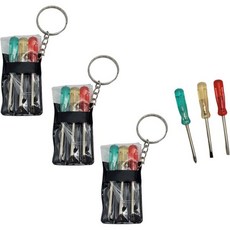 미니 드라이버 세트 열쇠고리 3개 3가지 도구 포함 2.5인치 금속 평평한 2개와 십자 1개 휴대용 파우치, 3