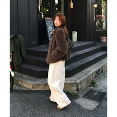 매장정품 리 LEE 우먼 신세틱 퍼 하프 코트 브라운 LE2504CT61BR 652686