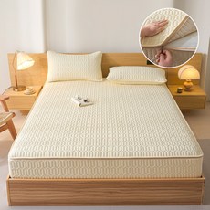 지퍼형 6면 누빔 매트리스커버 전면 탈부착 라텍스 메모리폼 토퍼커버 S/SS/Q/K 10cm 20cm 25cm, 110x200x10cm, 담황색