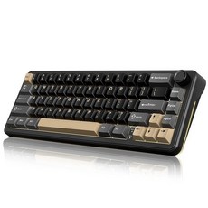 196419 RedThunder K65 무선 기계식 키보드 CNC 손잡이 트라이모드 BT5.0/2.4GHz/USB-C 핫 스왑 가능 맞춤형 사전 윤활 선형 코코넛 스위치, 블랙-골드