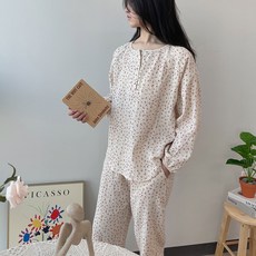 全棉紗質長袖居家服組