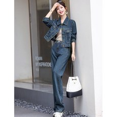 Seofst 여성 데님 투피스 세트 봄가을 와이드팬츠 세련된 캐주얼룩