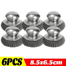 1-10PCS 스테인레스 스틸 냄비 브러시 핸들 헤비 식기 세척 와이어 볼 금속 스크러버 홈 주방 청소 도구, 05 6PCS