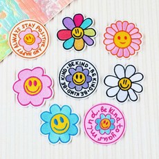 스마일 꽃 자수 패치 와펜 8종 세트, 혼합색상, 1개