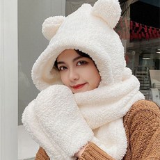 후드머플러 이거찜 곰돌이 후드 머플러 후리스 스키장 난방용품