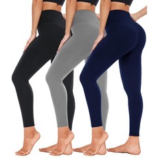 여성용 하이 웨이스트 레깅스 블랙 심리스 운동용 러닝용 복부 커버 요가 팬츠 일반/빅 사이즈 3팩 블랙 라이트 그레이 네이비 Small-Medium, 여성용 하이 웨이스트 레깅스, 블랙, 심리스, 운동용,