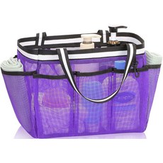 Ocim 대형 휴대용 메시 샤워 캐디 백 토트 빅 사이즈 샴푸 병용 대학 기숙사 캠핑 해변 수영장 욕실용 접이식 빠른 건조 퍼플