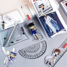 小新の雜貨鋪 愛好柯南款套尺四件套學習套裝中小學生測繪工具理科生用學習文具, 1個, 隨機套尺4件套/1套,我只要套尺