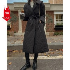 ZAJA 가을 겨울 여성 블랙 패딩 점퍼 더블 퀼팅 벨티드 보온 기질 패딩 코트
