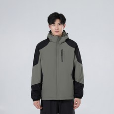 石墨烯保暖情侶款棉服 戶外沖鋒登山可卸帽工裝短款棉襖外套, 男款軍綠