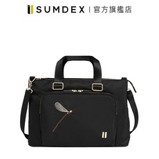 SUMDEX 蜻蜓刺繡多夾層公事包 黑色 筆電手提斜背包, 1個, A4