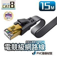 工程級CAT8網路扁線 電競用 扁線 網路線 40Gbps 萬兆傳輸, 1個, 【黑色】扁線CAT8 15m, 黑色, 15m