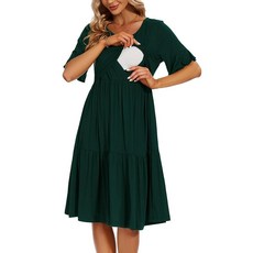 [ 1173608 ] 스몰쇼 여성용 임산부 수유 드레스 러플 반소매 모유 수유복 딥 그린