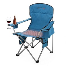 ARROWHEAD OUTDOOR 가열 캠핑 의자 - 3가지 열 모드가 있는 튼튼한 휴대용 접이식 의자 6캔 쿨러 컵 및 와인 글라스 홀더 - 149.7kg(330파운드) 지, 블루