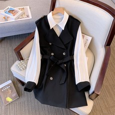 COSYEVNO 봄 캐주얼 세트 조끼+셔츠 패션 통근 여성 베스트 투피스