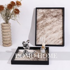 輕奢馬毛幾何飾品托盤棋盤格樣板房家居臥室衣帽間床頭柜收納擺件居家好物 居家用品 北歐風 輕奢軟裝飾 創意家裝, 偏黑虎紋正方形,L30.5w30.5h3.3cm