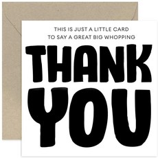 Fun Big Thank You 카드 - 'Little Card Big Whopping Thankyou' 디자인 - 남성과 여성을 위한 대담한 타이포그래피 디자인 - 친한 친구