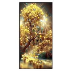 돈들어오는 부귀금전수 재물 돈나무 DIY 보석십자수 액자불포함 45x70cm, 1개, 옐로우계열