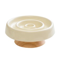 艾爾發寵物 陶瓷圓圈 貓碗 狗碗 防暴食 飲食控制 護頸, 1個, 米白色慢食碗+木座, 米白色