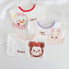 ins韓版三入裝嬰兒圍兜，寶寶棉質口水巾，0-2歲卡通新生兒防水圍兜, 1個, 【女寶】大頭三條裝（防水）