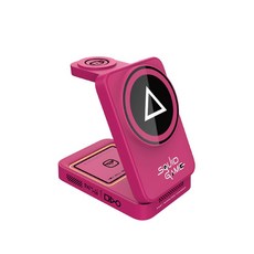 Netflix X SQUIDGAME 魷魚遊戲 三合一磁吸折疊充電座，附收納束口袋，加贈環保收納袋, MaskSolider Red, 1個