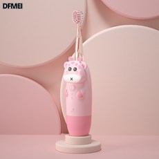 DFMEI 懶貝貝智能超聲波電動兒童牙刷 2-12歲寶寶杜邦軟毛, 1個, 如圖, 電池款-粉小鹿