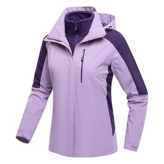 情侶款三合一衝鋒衣 防風防水加絨外套 登山滑雪機車服 女丁香紫 3XL