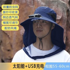 防蚊防曬網紗面罩風扇帽 太陽能+USB充電 透氣涼感, 1個