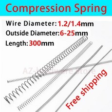 압축 스프링 와이어 직경 1.2/1.4mm 6mm 25mm 길이 300mm 릴리스 리턴 1개, 01 300mm (1Pcs), 02 1.2mm, 09 12mm
