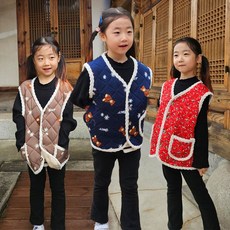 남아 여아 누빔 겨울 촌캉스 꽃 초등 주니어 방한 털 조끼 베스트 A43