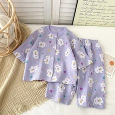 新款兒童純棉紗布睡衣套裝春夏棉紗家居服男女童韓版百搭兩件套