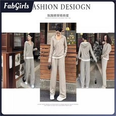 臺灣發貨 早秋新款氣質休閒運動糯米套裝女高級感慵懶針織衫闊腿褲假兩件套