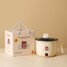 가정용 전기 냄비 팬더 전기 냄비 논스틱 미니 라면 냄비 일체형 냄비 소형 전기 냄비 행사용 소품, B. 18cm 베어 전기밥솥  논스틱 선물상자