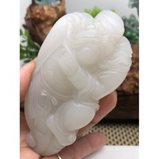 和闐玉 和田羊脂白玉鍾馗把件 166g Q潤 近鋼板料 車用擺件, 1個