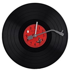 UANYEMON 뮤지컬 블랙 비닐 레코드 벽시계 배터리 작동 독특한 대형 시계 벽 블랙 및 레드 음악 테마 시계 음악실 홈 오피스 학교 교실용 벽 아트 장식 437225