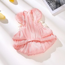 貓咪衣服 夏季薄裙子 流光紗寵物公主裙, 粉+米色蝴蝶結, 1個