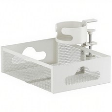 (즉시 할인가) { 2 in 1 360도 회전형} 무타공 멀티탭 거치대 선반 정리함 +책상 컵홀더, 화이트, 1개