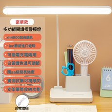 創意加長led護眼閱讀筆筒檯燈學生專用學習宿舍書桌充電牀頭燈, 白色【豪華款-充插兩用/4800】送線