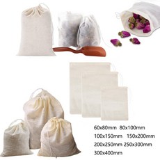 코튼 모슬린 Drawstring 스트레이너 차 향신료 문자열 빈 코튼 필터 가방 원사 가방 25/10PC와 별도의 필터, [08] 100x150mm 10PC