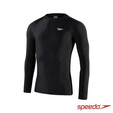 Speedo 男 長袖防曬衣 黑/白 水母衣