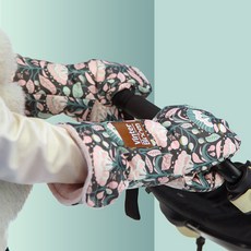 코어무역 유모차 장갑 손잡이 핸드머프 워머 방한커버 양손 장갑, 1개, 핑크부채꽃