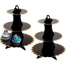 MRPAPA 화이트 티어드 컵케이크 스탠드 2팩 파티 장식용 3단 서빙 트레이 컵케익 24개를 위한 컵 케이크 타워 홀더 생일 졸업 베이비 샤워 티 파티용 디저트 홀더 (, 블랙-2개_155118