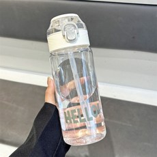學生可愛夏季透明水杯 孕婦簡約便攜運動吸管高顏值水杯, hello白+手提【550ml】,杯子【食品級塑料杯 可裝開水】, 1個