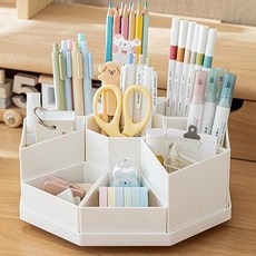 리브온 360도 회전 데스크 정리함 대용량 펜꽂이 정리 트레이, 1개, 화이트