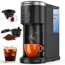 Kndko 캡슐 및 그라운드 커피용 1인용 커피 메이커 15.8~414ml(6~14온스) 브루 사이즈 1.2L(40온스) 탈착식 저장소 빠른 추출 컴팩트한 디자인 여행