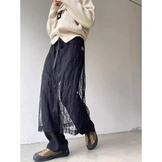 리본 레이스 자수 레이어드 롱스커트 망사 치마
