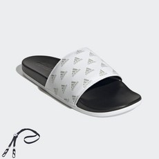 adidas 愛迪達 PF徽標S蓬鬆的拖鞋白色黑色 + PG皮帶系, 265（白黑）