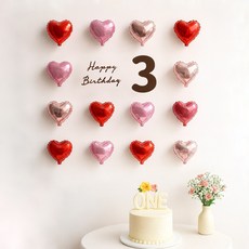 해피제이니 펠트 생일레터링 미니하트 풍선 20개 생일 파티용품 세트, 1세트, 레드 3번