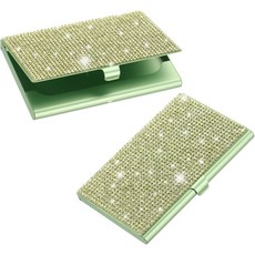 파티킬 합금 명함 홀더 2Pcs 라인스톤 이름 신용카드 정리함 여성 사무실 전시용 포켓 디스플레이 그린, Green