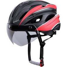 안전 후미등이 달린 성인용 자전거 헬멧 탈부착 가능한 UV 보호 고글 바이저가 남성용 조정 MTB 산악용 도시 통근자용, Black & Red, Black & Red, 1개